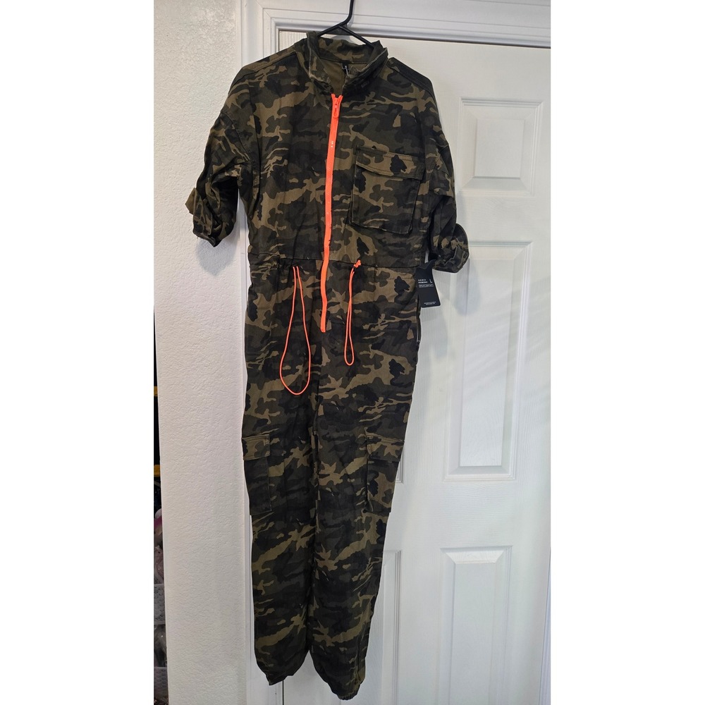 American Bazi Olive Camo Orange Zip Utility Jumpsuit AJR-20124 Womens L